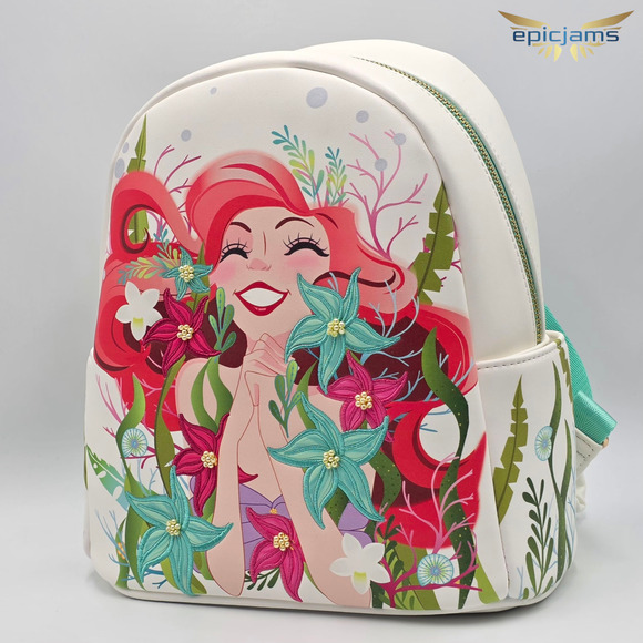 Disney The Little Mermaid Ariel Floral Mini Backpack and Card Holder Wallet Set - Picture 4 of 9